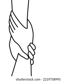 Outline of holding and helping hands. helping and support concept.