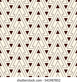 Outline hollow and solid triangles on white background. Repeated figures wallpaper. Ethnic ornamental motif. Seamless pattern with geometric ornament in modern style. Vector art