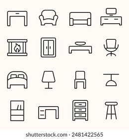 OUTLINE HOME FURNITURE ICON SET