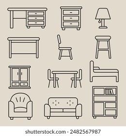 OUTLINE HOME FURNITURE ICON SET