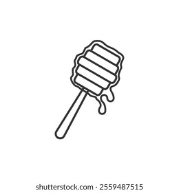 Outline of a honey dipper with golden honey dripping, isolated on a black background, symbolizing sweetness and natural goods.