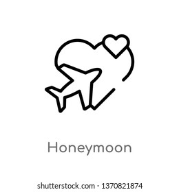 outline honeymoon vector icon. isolated black simple line element illustration from love & wedding concept. editable vector stroke honeymoon icon on white background