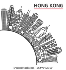 Outline Hong Kong China City Skyline with Modern Buildings and copy space Isolated on White. Vector Illustration. Hong Kong Cityscape with Landmarks.