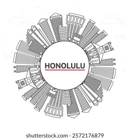 Outline Honolulu Hawaii City Skyline with Modern Buildings and copy space Isolated on White. Vector Illustration. Honolulu Cityscape with Landmarks.