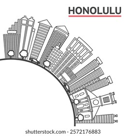 Outline Honolulu Hawaii City Skyline with Modern Buildings and copy space Isolated on White. Vector Illustration. Honolulu Cityscape with Landmarks.