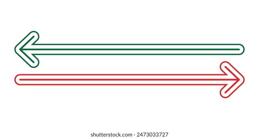 Outline horizontal dual sided long straight arrow signs. Vector Illustration.