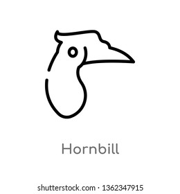 outline hornbill vector icon. isolated black simple line element illustration from animals concept. editable vector stroke hornbill icon on white background