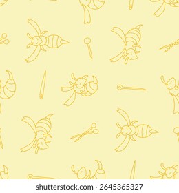 Contorno Hornet Animal agulha padrão vetor ilustração sem costura para fundo papel de parede embalagem