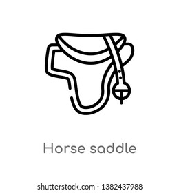 Outline Horse Saddle Vector Icon. Isolated Black Simple Line Element Illustration From Desert Concept. Editable Vector Stroke Horse Saddle Icon On White Background