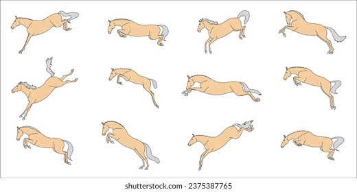 Caballos de contorno saltando libre, ilustración vectorial