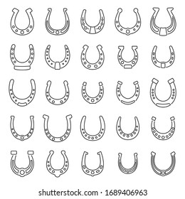 Contorno conjunto de iconos herradura. Horseshoe Iconos en línea aislados en fondo blanco para el diseño de sitios web, aplicación móvil, logotipo, ui. Ilustración del vector