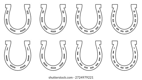 Outline Hufeisen-Vektorkunst - Eine Reihe von schwarzen Vektorsymbolen von Hufeisen.