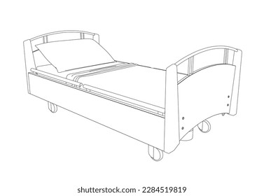 Outline of a hospital bed from black lines isolated on a white background. Vector illustration.
