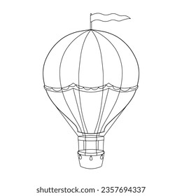 Outline hot air balloon. Line illustration isolated on white for coloring book