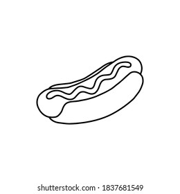 Outline Hot Dog icon, doodle, black and white illustration. Vector Stock illustration.