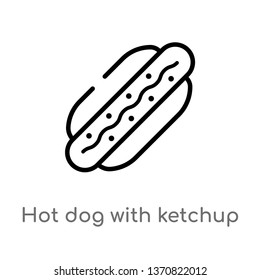 outline hot dog with ketchup vector icon. isolated black simple line element illustration from bistro and restaurant concept. editable vector stroke hot dog with ketchup icon on white background