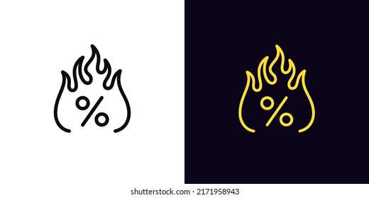 Outline hot percent icon, with editable stroke. Percentage sign with fire, burning sale pictogram. Fiery discount tag, hot offer label, special price and promo action. Vector icon for UI and Animation