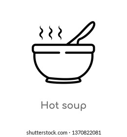 outline hot soup vector icon. isolated black simple line element illustration from bistro and restaurant concept. editable vector stroke hot soup icon on white background