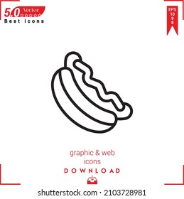 Outline hot-dog Icon. hot-dog icon vector isolated on white background. Graphic design, material-design, Best sellers 2022 icons, mobile application, UI UX design, EPS 10 format vector