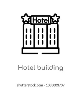 outline hotel building vector icon. isolated black simple line element illustration from holidays concept. editable vector stroke hotel building icon on white background