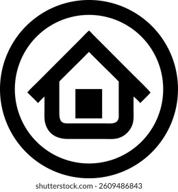 Outline of a House in Circular Frame Minimal Vector Silhouette Design for Logo and Decor Use