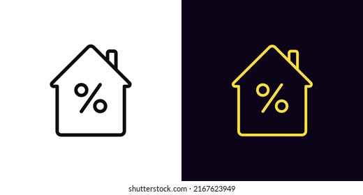 Outline house icon with editable stroke. Home with percentage sign, house mortgage pictogram. Real estate insurance, investment, apartment booking and lease. Vector icon, sign for UI and Animation