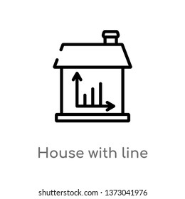outline house with line chart vector icon. isolated black simple line element illustration from buildings concept. editable vector stroke house with line chart icon on white background