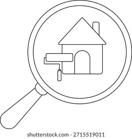Esquema del rodillo de pintura de la casa dentro de la lupa