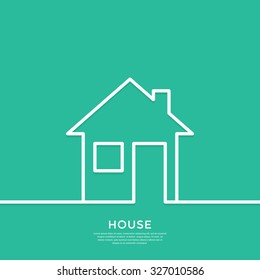 Outline House. Sign For Business Card Of Realtor Agency. Minimal Abstract Background For Advertising, Report, Sales, Internet Site. Vector Illustration. 