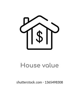 Outline House Value Vector Icon. Isolated Black Simple Line Element Illustration From User Interface Concept. Editable Vector Stroke House Value Icon On White Background