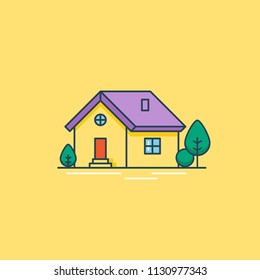 Outline house vector icon on yellow background. Real estate house home insurance business material flat design minimal concept.