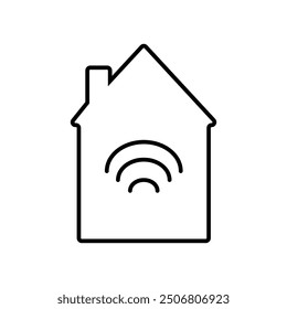 Outline of a house with wifi signal waves emanating from it representing modern home connectivity