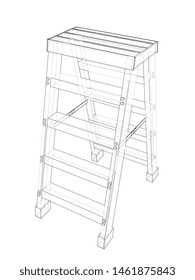 Outline household steps. Vector rendering of 3d. Wire-frame style. The layers of visible and invisible lines are separated