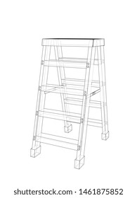 Outline household steps. Vector rendering of 3d. Wire-frame style. The layers of visible and invisible lines are separated