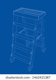 Outline household steps. Vector rendering of 3d. Wire-frame style. The layers of visible and invisible lines are separated