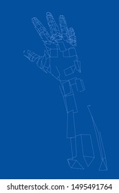 Outline human hand vector. Wire-frame style. The layers of visible and invisible lines. 3D illustration