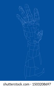 Outline human hand vector. Wire-frame style. The layers of visible and invisible lines. 3D illustration