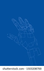 Outline human hand vector. Wire-frame style. The layers of visible and invisible lines. 3D illustration