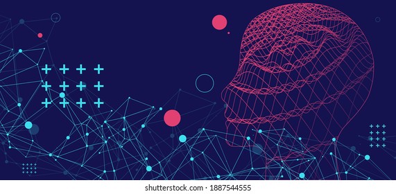 Outline of a human head with an abstract wave. Plexus effect.