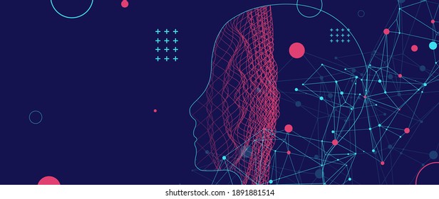 Outline of a human head with an abstract wave. Plexus effect.