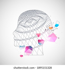 Outline of a human head with an abstract wave. Plexus effect.