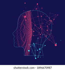 Outline of a human head with an abstract wave. Plexus effect.