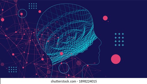 Outline of a human head with an abstract wave. Plexus effect.