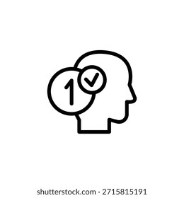 Outline of a human head with a circular badge showing the number 1 and a check mark indicating verified status, priority, or top ranking.