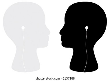 Outline of human head with earphones