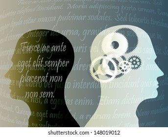 outline of human head with gears