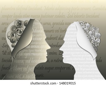 outline of human head with gears