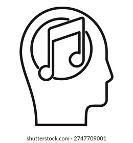 Outline of human head thinking about music with musical note inside