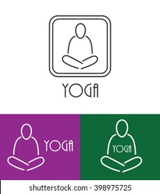 outline human in lotus yoga pose symbol vector icon logo design 