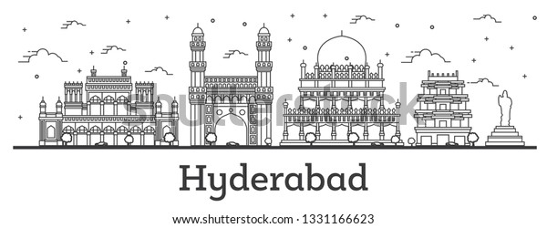 Outline Hyderabad India City Skyline Historical Stock Vector (Royalty ...